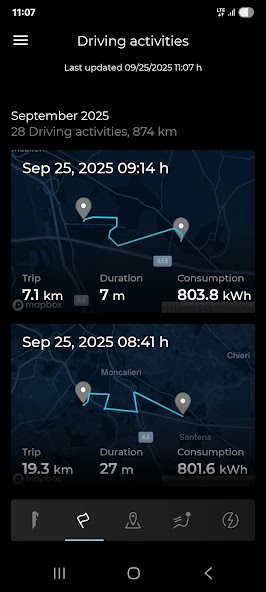 MyBattista driving activity screen